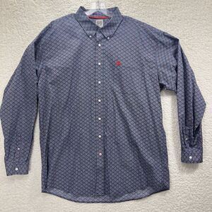 Cinch Western Shirt XXL Blue Red Geometric Print Button Down Cowboy Rodeo